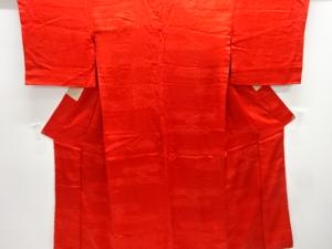 アンティーク　綸子ヱ霞に草花模様織り出し長襦袢